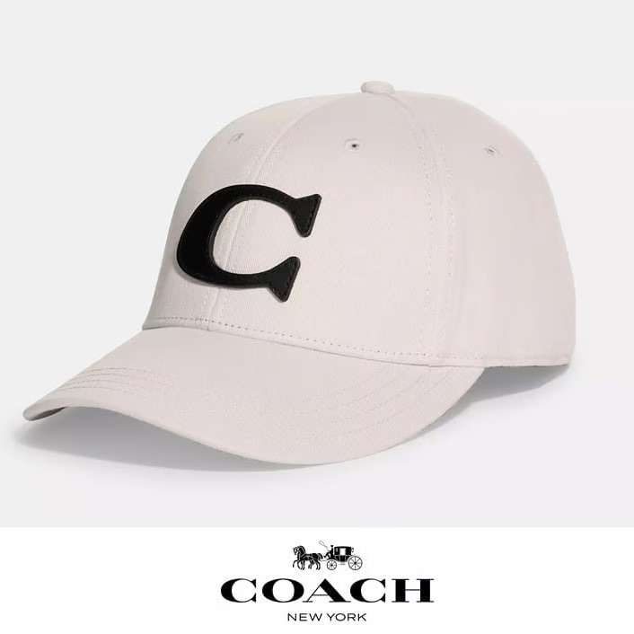 Coach Men's White Cap With Black Logo